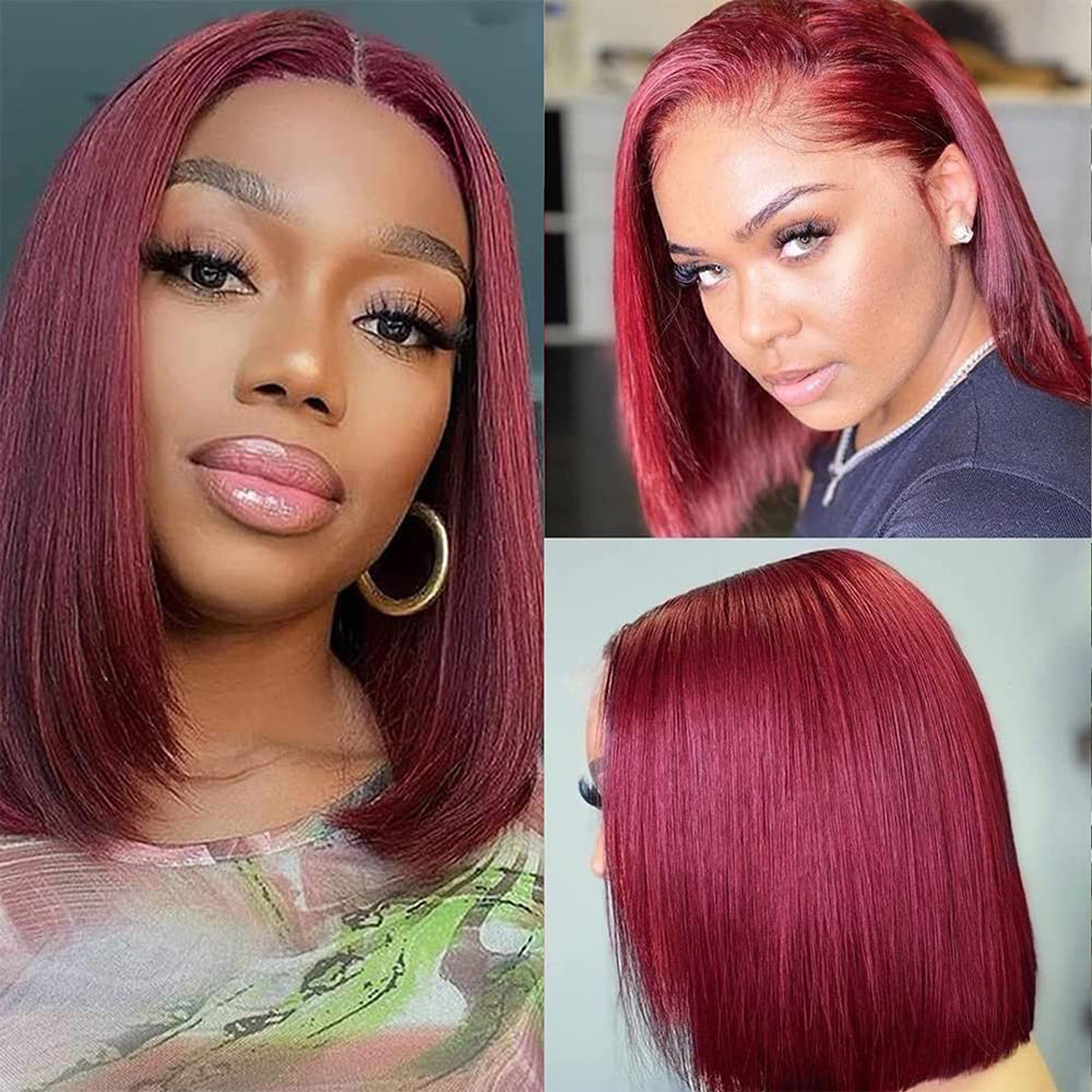 Straight 99J Color 13×4 Transparent Lace Bob Wigs Human Hair Wig