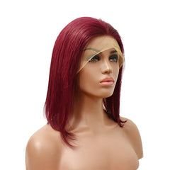 Straight 99J Color 13×4 Transparent Lace Bob Wigs Human Hair Wig