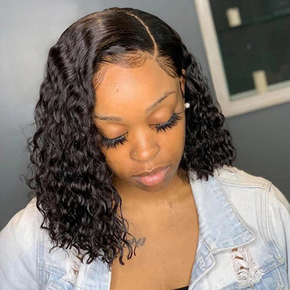 Deep Wave 4×4 Transparent Lace Bob Wigs Human Hair Wig