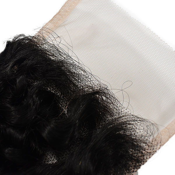 Raw Hair Curly Hair 3 Bundles With 4x4 Transparent Lace Closure