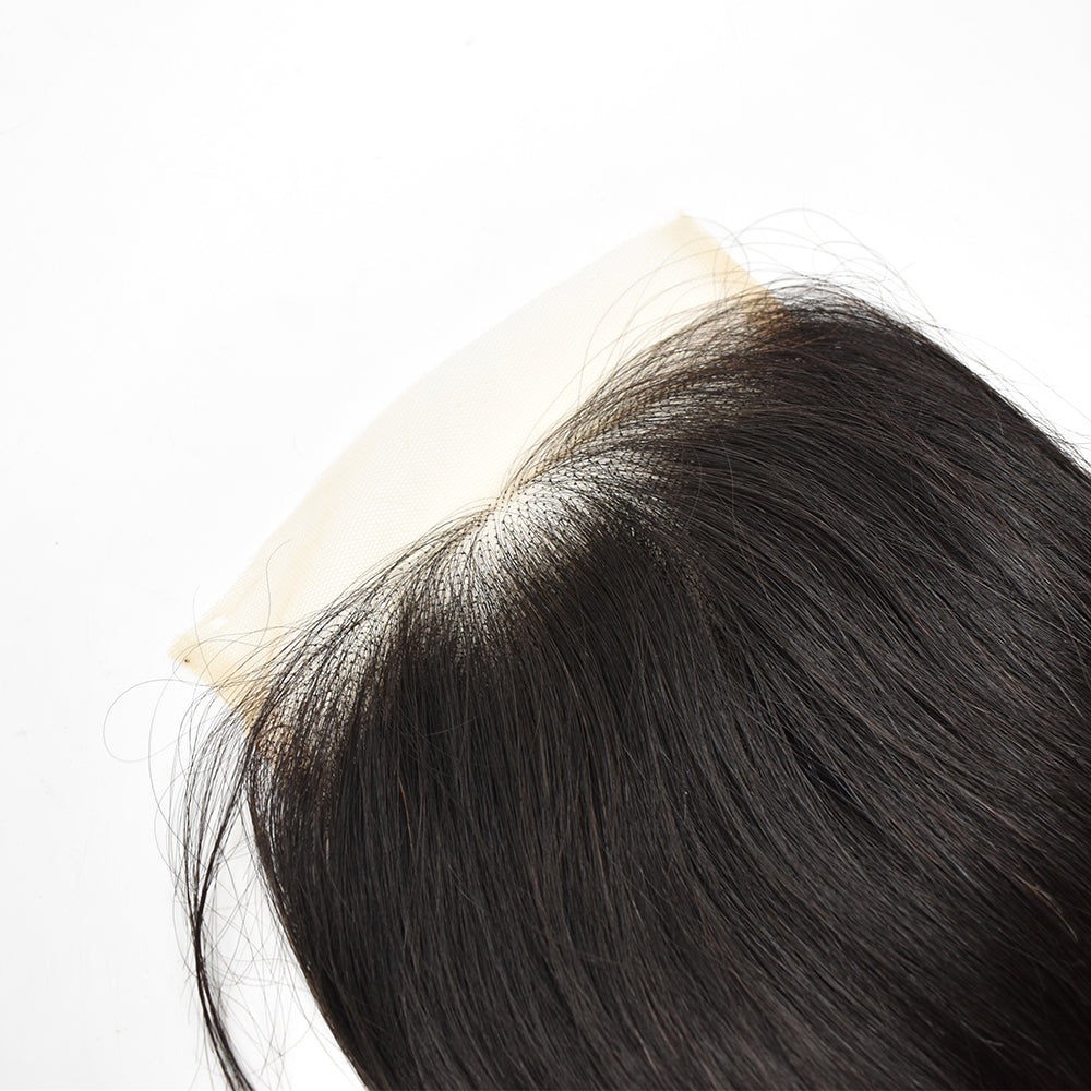 Yaki Straight Hair 3 Bundles With 5x5 Transparent Lace Closure