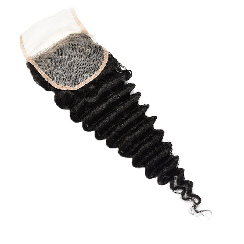 Deep Wave Hair 3 Bundles With 4x4 Transparent Lace Closure High Quality Brazilian Virgin Hair