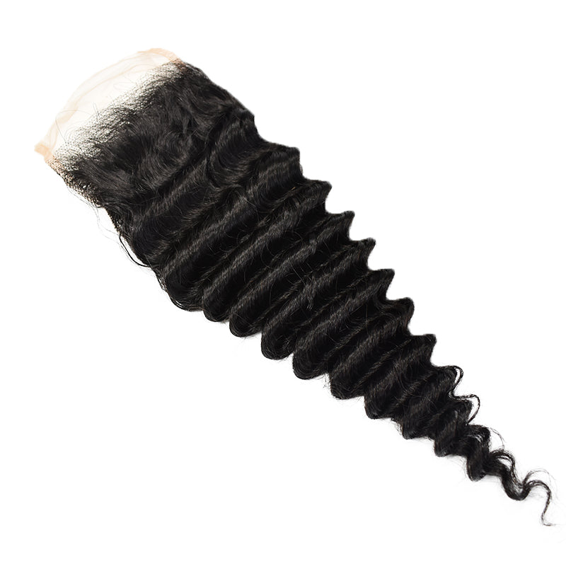 Deep Wave Hair 3 Bundles With 4x4 Transparent Lace Closure High Quality Brazilian Virgin Hair